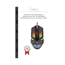 Delux Serisi Oyun Aracı Renkli Fare Tm-15 Usb Rgb Aydınlatmalı Oyuncu Mouse Siyah
