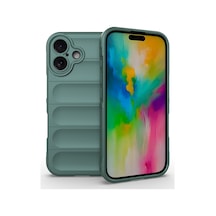 Apple iPhone Uyumlu 16 Kılıf Kamera Korumalı Esnek Silikon Parmak Şeritli Pazarplus Koyu Yeşil
