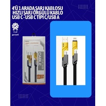 Mey İthalat Usb-c Ve Lightning Uyumlu 4'ü 1 Arada Kablo - 65w Hızlı Şarj, Örgülü Dayanıklı Yapı Renkli