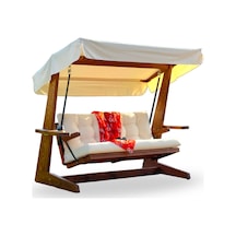 Viva 2200 3 Kişilik Ahşap Bahçe Salıncağı, Balkon ve Teras Salıncağı, Dış Mekan Salıncağı/Krem