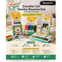 4 Lü Boyama Seti 12 Li Boya Kalemi + Keçeli Kalem+sulu Boya+pastel Boya Yaratıcı Boyama Seti