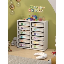 Berra 12 Sepet Stickerlı Çok Amaçlı Dolap Oyuncak Dolabı Beyaz Beyaz