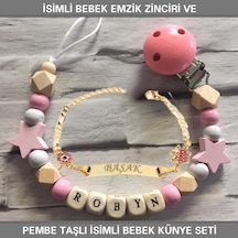 Sahi Aksesuar İsimli Bebek Emzik Zinciri ve İsimli Bebek Künye Seti BEZYI296 Pembe