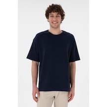 U.S. Polo Assn. Erkek Comfort Fit Bisiklet Yaka Lacivert Jakarlı İnterlok  Tişört 50308448-VR033