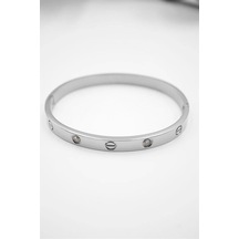 Crt Model Taşlı Çelik Bilezik 60mm - Gümüş Çok Renkli