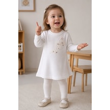 Babyhola Kız Çocuk Boncuklu Triko Elbise Bayramlık 6002 Ekru
