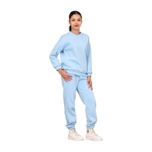 Erdem Kıds Kız Çocuk Paçası Lastikli 3 İplik Şardonlu İçi Pamuklu Basic Bisiklet Yaka Eşofman Takımı Bebe Mavisi Bebe Mavisi