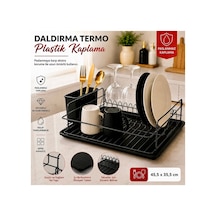 En Çok Tercih Edilen Daldırma Termo Plastik Kaplama Bulaşıklık Paslanmaz & Kararma Yapmaz Ultra Geniş Kapasiteli Tabaklık Su Tutmayan Tepsi Premium Mutfak Kurutmalık 45,5x35,5 Cm-siyah Siyah