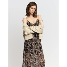 Zolla Kadın Leopar Desenli Kombine Elbise 449641068 Bej