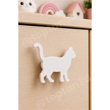 8 Adet - Beyaz Kedi Dolap Kulpu - Modern Çocuk, Bebek Odası Mobilya Kulpu Kulp Vidası Dahildir Sarı