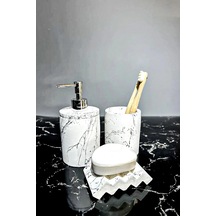 Betonmall Mermer Efekt Sıvı Sabunluk Seti Beyaz