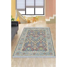 Mavi Çerçeveli Dokuma Pamuk Taban Kaymaz Kilim Klm244n11