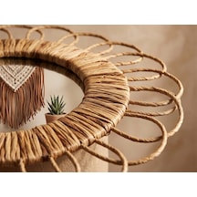 Hbs Art Design Doğal Hasır Örme Yuvarlak Duvar Aynası - Çiçek Motifli Boho Dekoratif Ayna Dış Çap: 55 Cm Açık Kahverengi