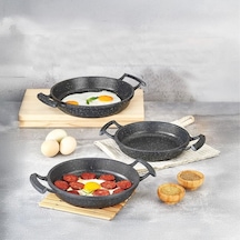 3'lü Döküm Sahan Seti, 3'lü Yumurta, Omlet Tavası, 3 Boy Döküm Siyah Granit Sahan Tava 22cm-20cm-18cm Açık Gri