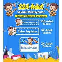 Sevimli Müzisyen Temalı Okul Kreş Kişiye Özel İsim Etiket Seti - Model 501 Çok Renkli