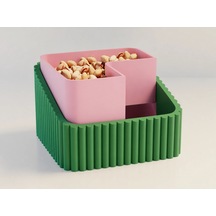 3d Baskı Fıstık Kasesi - Çift Hazneli Kabuk Ayırıcı Sunum Kasesi - Yeşil Pembe