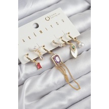 Mey İthalat Pirinç Zirkon Taşlı Sallantılı Ve İncili Gold Renk 6'lı Küpe Set - Özel Seri Meyeb68a855da237fea72bf00ef98 altın