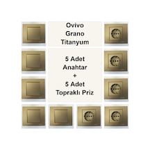 Ovivo Mina Titanyum 5 Adet Anahtar + 5 Adet Topraklı Priz