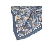 Mim Eşarp Ebruli Kışlık Desenli Eşarp 95x95 Cm Petrol Mavi - Krem