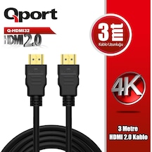 Qport Q-Hdmi32 Altın Uçlu 3 Metre 4K Hdmı2.0  Kablo