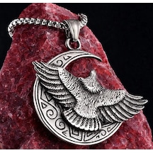 Gotik Stil Güç Sembolü Paslanmaz Çelik Kartal Figürlü Hilal Ay Erkek Kolye Metalik