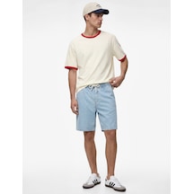 Koton Rahat Kalıp Cepli Pamuklu Bermuda Beli Bağcıklı Baggy Jean Şort Açık İndigo 6sam40284nd