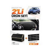 Hyundai İx35 2009-2015 Uyumlu Torpido Örtüsü + Deri Bagaj Çantası + Sticker Seti - Siyah Bej