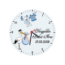 Biresimden-Hediye Hoşgeldin Erkek Bebek Hediyesi Cam Duvar Saati