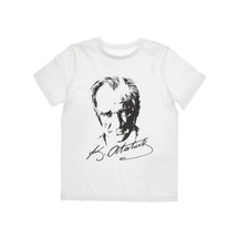 Fs Unisex Çocuk Beyaz Atatürk Baskılı Kısa Kollu T-Shirt