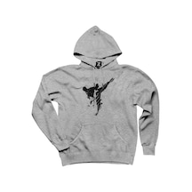 World Karete Fighter Gri Kapşonlu Sweatshirt Hoodie Gri