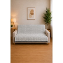 Çift Taraflı Buldan Dokuma Pamuklu Koltuk Örtüsü 170x210 Cm Çekyat Örtüsü Geometrik Desenli Koltuk Şalı Açik Gri