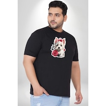 Angemiel Beyaz Highland Teriyeri Kırmızı Gül Siyah Büyük Beden Erkek Kadın Unisex Basic Ön Baskılı Tişört Siyah