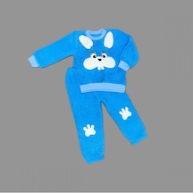 1-2-3 Yaş Kulaklı Tavşan Figürlü Kuzu Kumaş Sweat Pantolon Uzun Kollu Kız Erkek 2 Li Takımı 001