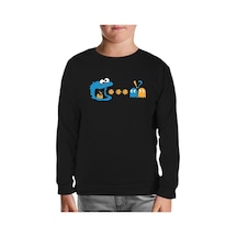 Pac-Man - Kurabiye Canavarı Siyah Çocuk Sweatshirt Siyah
