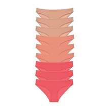 9 Adet Süper Eko Set Likralı Kadın Slip Külot Ten Pudra Fuşya Çok Renkli