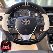 Toyota Auris E180 Dikme Direksiyon Kılıfı Delikli Deri Parlak Siyah Bej Detay Çift Yüzük Ve Dikiş 2012-2018