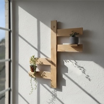 Dekoratif Ham Ahşap Duvar Saksılığı - Boho Tarz El Yapımı Doğal Ağaç Raf 50x50 Cm Bej