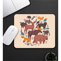 Bej Renk Hayvan Motifli Mouse Pad 23x19cm Fare Altlığı Kaydırmaz Taban De585 Mousepad