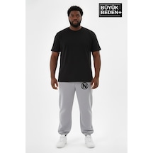 Süperlife Erkek Büyük Beden N Logolu Paça Lastikli Rahat Kesim Jogger İnce Eşofman Altı Spr26bea951-4 Gri Melanj
