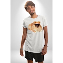 Pomernian Köpek Unisex Unisex Beyaz Organik Baskılı T-shirt Penye Yüksek Kalite Beyaz