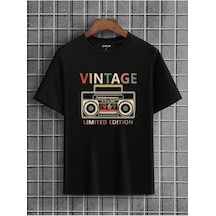 Vintage 1969 Süprem T-shirt - Siyah Baskılı Oversize Bisiklet Yaka Tişört Siyah-78660