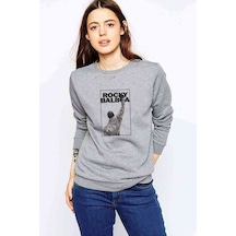 Rocky Balboa Baskılı Gri Kadın Sweatshirt (528248116)