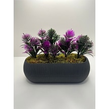 Uzun Gri Saksıda Yapay Çiçek Yeşil Iğneli Çam Demeti Dekoratif Mutfak Banyo Masa Çiçeği 21x9x7 Cm - Fuşya
