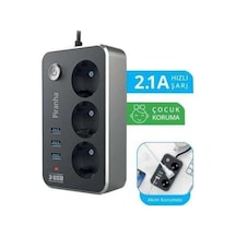 3396 3lü Priz 3 Usb Girişli 2mt. Akım Korumalı Standart