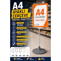 A4 Ayaklı Çerçeve Seti Yuvarlak Tabanlı Teleskopik Fiyat Etiketi Standı Turuncu