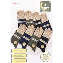 Kral Socks 8'li Kışlık Thermal Etkili Ince Örgülü Çorap, Lambswool Yünlü Kuzu Yünlü Asorti