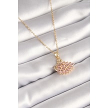 316l Çelik Gold Renk Zincir Pembe Zirkon Taşlı Kuğu Model Kadın Kolye - Lisinya Altın