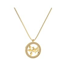 Zirkon Taşlı Gold Yuvarlak Kuş Yuvası Gümüş Kolye N10101