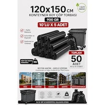 120x150 Cm 240 Litre Konteyner Boy Çöp Torbası 50 Adet Siyah Dayanıklı Endüstriyel Çöp Poşeti 10'lu 5 Rulo