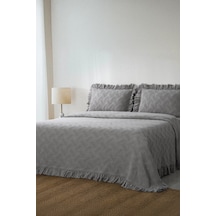 Ecocotton Tanya Gri %100 Organik Pamuk Çift Kişilik Pike Yatak Örtüsü Takımı Gri